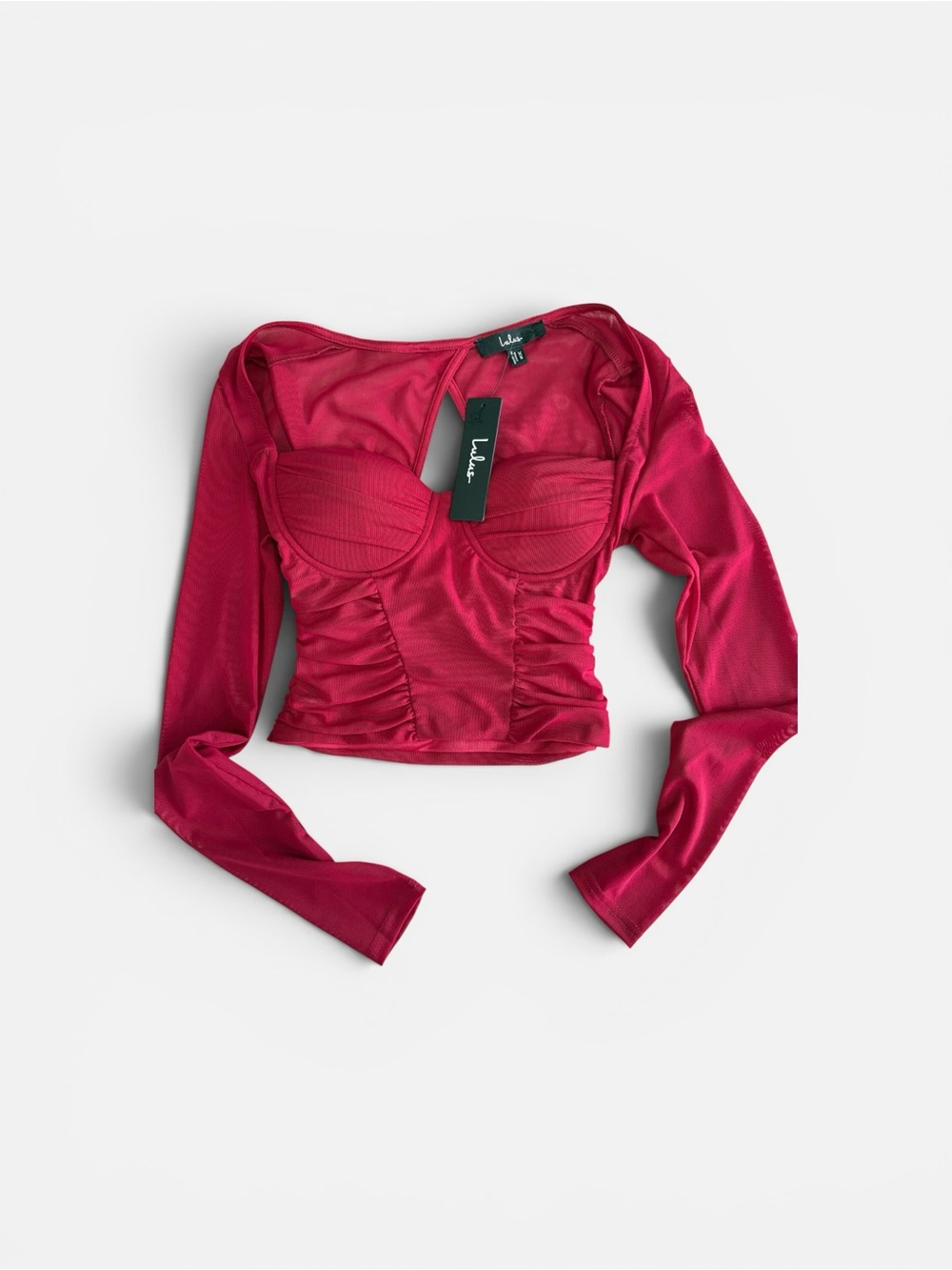 LULUS RED Long-Sleeve Ruched Bustier Crop Top